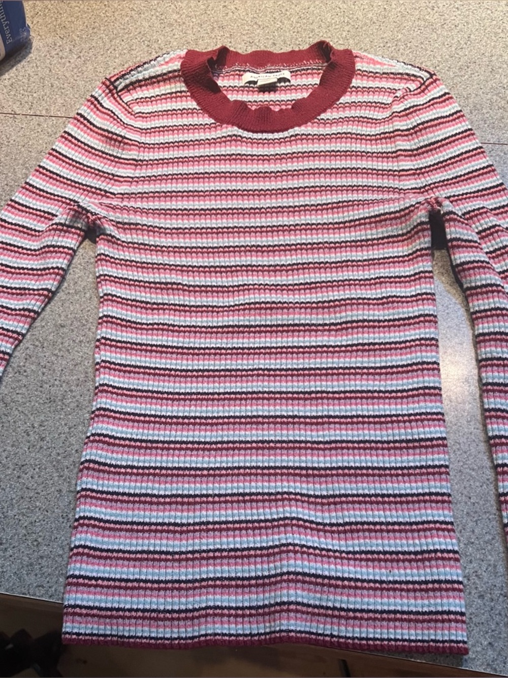 American Eagle Multi-Color Striped Ribbed Sweater - Red, Pink, Blue